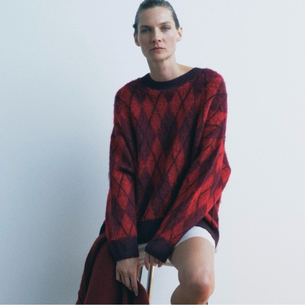 Red and Burgundy Argyle Sweater